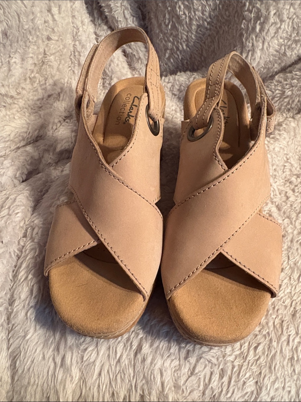 Clarks Nude Crisscross Slingback Sandals
